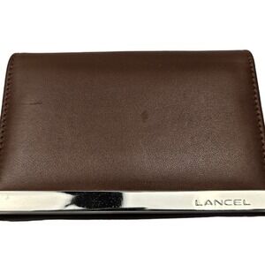 Rare Small Lancel Taupe Leather Wallet With Chrome 4” x 3”